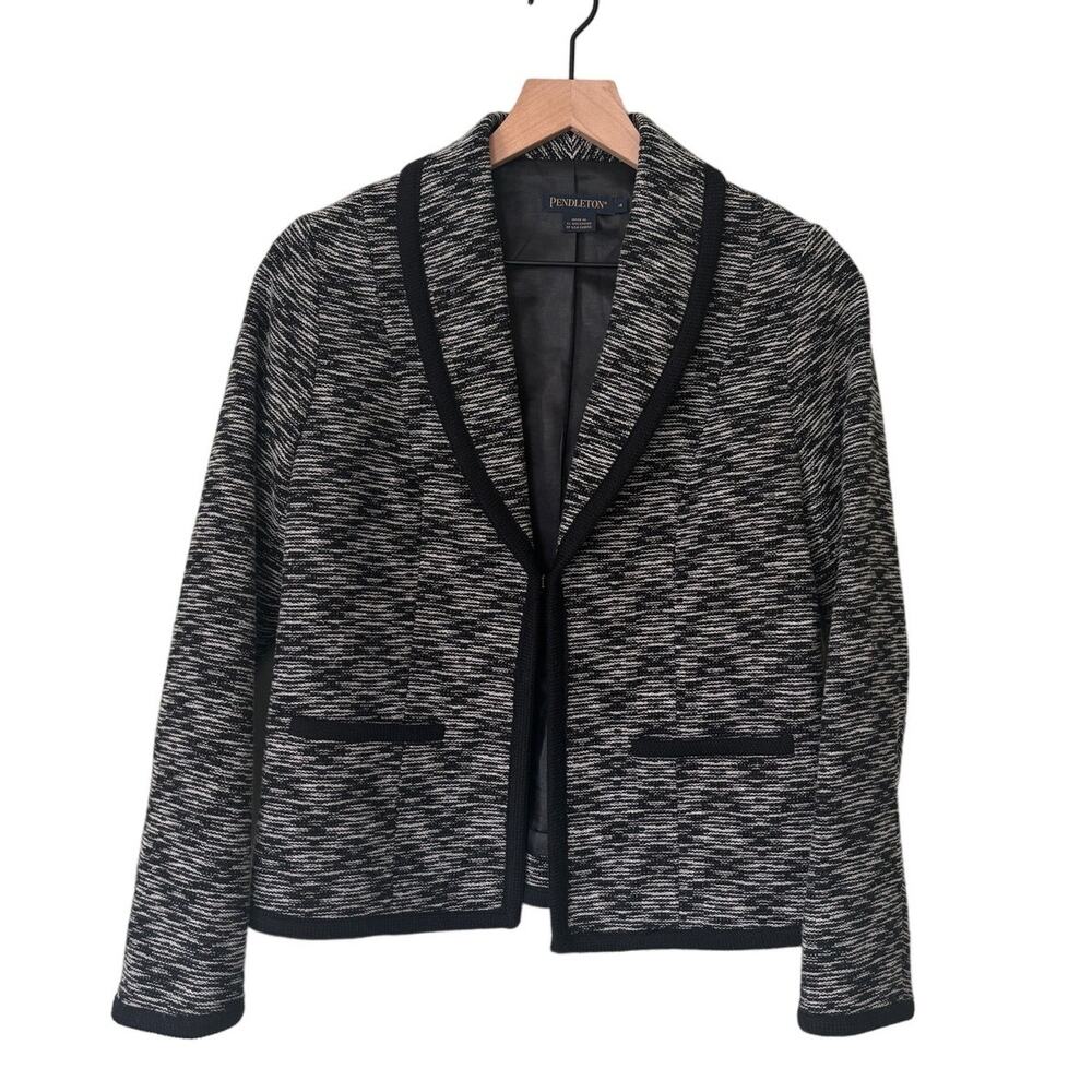 Pendleton Women's Chevron Black Gray Wool Blazer Size 4